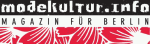 Logo von modelkultur.info, Magazin für Berlin, mit rotem Muster im Hintergrund.