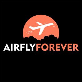 Airplane silhouette over an orange circle with the text "AIRFLYFOREVER" below.