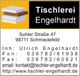 Visitenkarte der Tischlerei Engelhardt, Suhler Straße 47, 98711 Schmiedefeld.