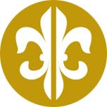 Goldene Lilie auf kreisförmigem, gelbem Hintergrund.