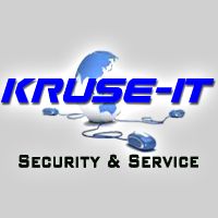 Logo mit "KRUSE-IT" in Blau, Globus und Computermäusen, Text "Security & Service" darunter.