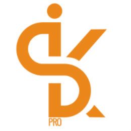 Orange abstract letters "S" and "K" with "PRO" at the bottom on a white background.