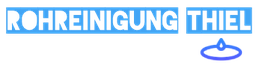 Blaues Logo mit Text "Rohrreinigung Thiel" und einem Wasserspritzer-Symbol rechts.