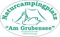 Logo von Naturcampingplatz Am Grubensee mit einem grünen Schwan im Oval. Adresse: Kehrigk.