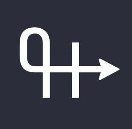 Weißes Pfeilsymbol und Kurve auf dunkelblauem Hintergrund.