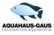 Logo mit blauem Fisch, Text: "Aquahaus-Gaus, Faszination Aquaristik".