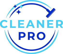 Logo con scritta "Cleaner Pro" e icona di un aspirapolvere e stelle.
