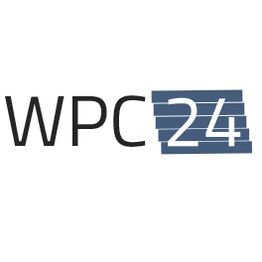 Text "WPC 24" in modernen schwarzen und blauen Buchstaben auf weißem Hintergrund.
