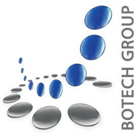 Logo der Botech Group mit blauen und grauen Kreisen auf weißem Hintergrund.