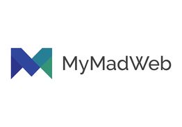 Logo de MyMadWeb con una "M" en azul y verde a la izquierda del texto en gris oscuro.
