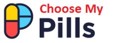 Logo with colorful pill icon and text "Choose My Pills" in red and black.