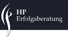 Logo von HP Erfolgsberatung auf dunkelblauem Hintergrund.