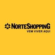 Logo do NorteShopping com fundo amarelo e a frase "Vem Viver Aqui".