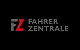 Schwarzer Hintergrund mit grauem Schriftzug "FAHRER ZENTRALE" und rotem "FZ"-Logo.