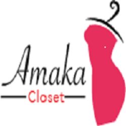 Logo with "Amaka Closet" text and a stylized pink dress on a hanger.
