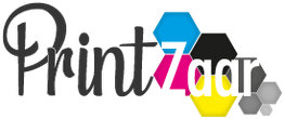Logo mit Schriftzug "PrintZaar" und bunten Waben in Cyan, Magenta, Gelb und Schwarz.