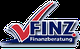 Logo mit rotem Haken und blauer Aufschrift "FINZ Finanzberatung" auf grauem Hintergrund.