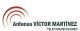 Logo de Antenas Víctor Martínez con ondas rojas y texto "Telecomunicaciones".