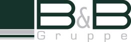 Logo der B&B Gruppe mit dunklem Hintergrund und grauem Text.