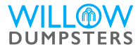 Logo of Willow Dumpsters with blue and gray text.