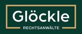 "Logo mit Text 'Glöckle Rechtsanwälte', weiß auf dunkelgrünem Hintergrund, umrahmt von Linien."