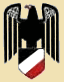 Schwarzer Adler mit Schild in Schwarz, Weiß und Rot.