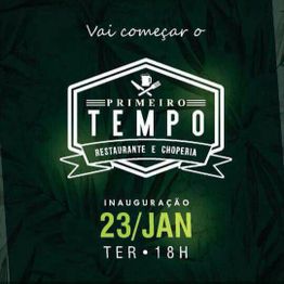 Convite escuro para inauguração do restaurante e choperia "Primeiro Tempo" em 23 de janeiro.