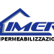 Logo blu con la scritta "IMER" sotto una linea che forma un tetto di casa.