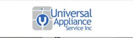 Logo of Universal Appliance Service Inc with a stylized appliance and blue text.