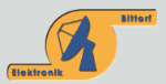 Stilisiertes Logo mit Satellitenschüssel und Text "Elektronik Bittorf" auf orange-braunem Hintergrund.