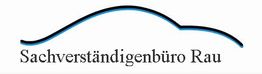 Silhouette eines Autos mit Text: "Sachverständigenbüro Rau".