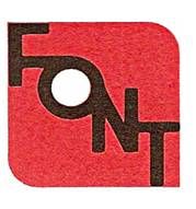 Texto "FONT" en negro sobre fondo rojo, con diseño estilizado.