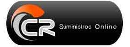 Logotipo negro con texto "CR Suministros Online" y detalles en naranja.