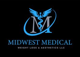 Logo of Midwest Medical Weight Loss & Aesthetics LLC with a winged rod and snake symbol.