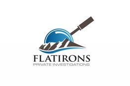 Logo with a magnifying glass over mountains, text reads "Flatirons Private Investigations."
