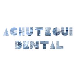 Texto "ACHUTEGUI DENTAL" con fondo de textura acuática.