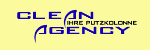 Logo mit Text: "Clean Agency - Ihre Putzkolonne" auf gelbem Hintergrund.