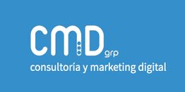 Logo de CMD grp en fondo azul con texto: "consultoría y marketing digital".