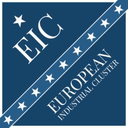 Logo blu con stelle bianche e scritte EIC e European Industrial Cluster.