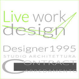 Logo con testi: "Live work design", "Designer1995", "Contract arredamento".