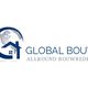 Logo van Global Bouw met een wereldbol en huis pictogram. Tekst: "Allround Bouwbedrijf".