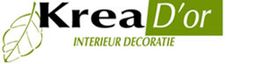 Logo van Krea D'or met een groene blaadsymbool en tekst "INTERIEUR DECORATIE".