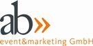 Logo von "ab event&marketing GmbH" mit Pfeilsymbol in Orange.
