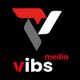 Logo von Vibs Media auf schwarzem Hintergrund mit roten, weißen und grauen grafischen Elementen.