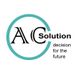 Logo mit Text "AC Solution, decision for the future" in einem blauen Kreis.