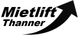 Schwarzes Logo "Mietlift Thanner" mit nach rechts zeigendem Pfeil darunter.