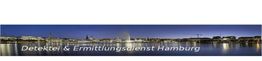 Panorama von Hamburg bei Nacht mit der Aufschrift "Detektei & Ermittlungsdienst Hamburg".
