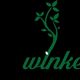 Groene boomtak met bladeren boven het woord "winkel" op een zwarte achtergrond.