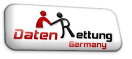 Logo mit Text: "Daten Rettung Germany", zwei stilisierte Figuren in Rot und Schwarz.
