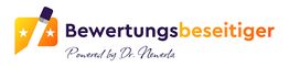 Logo mit Aufschrift "Bewertungsbeseitiger" und einem Radiergummi auf gelbem Hintergrund.
